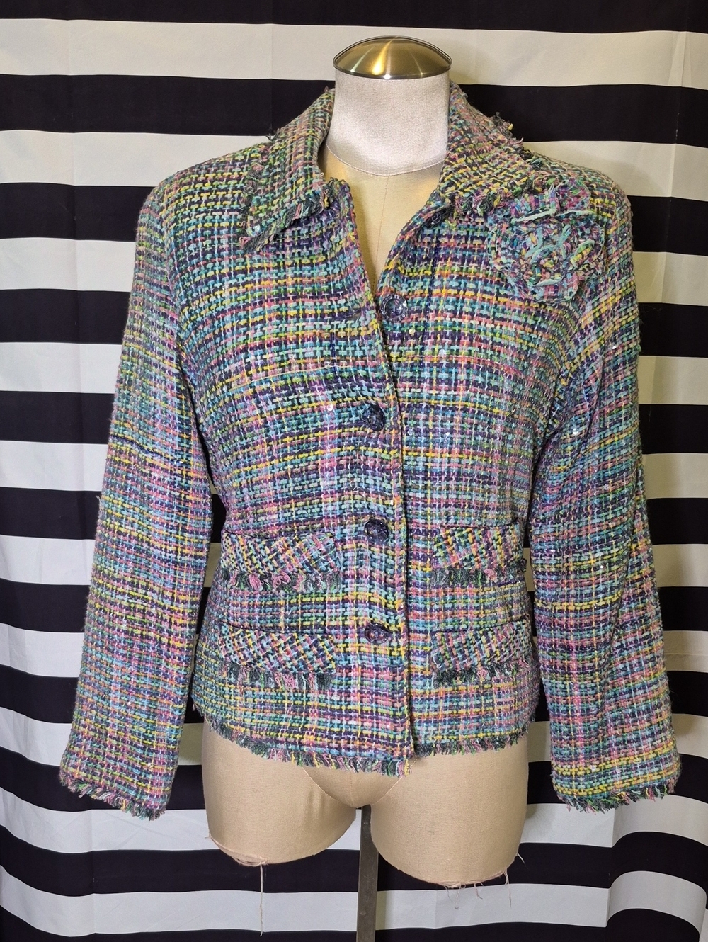 Vintage Multicolor Tweed Women's Jacket - Textured Coat